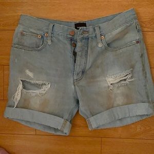 Wilfred Free light wash denim shorts